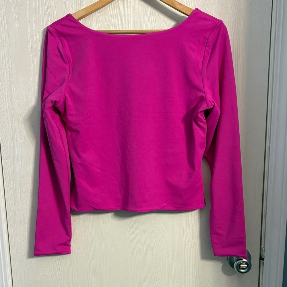 Express Reversible Vibrant Pink Deep Purple Long Sleeve Blouse